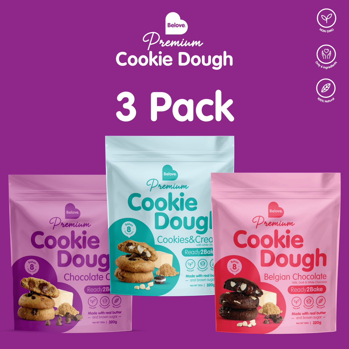 3 Pack - Premium Cookie Dough (Makes 24 Cookies)